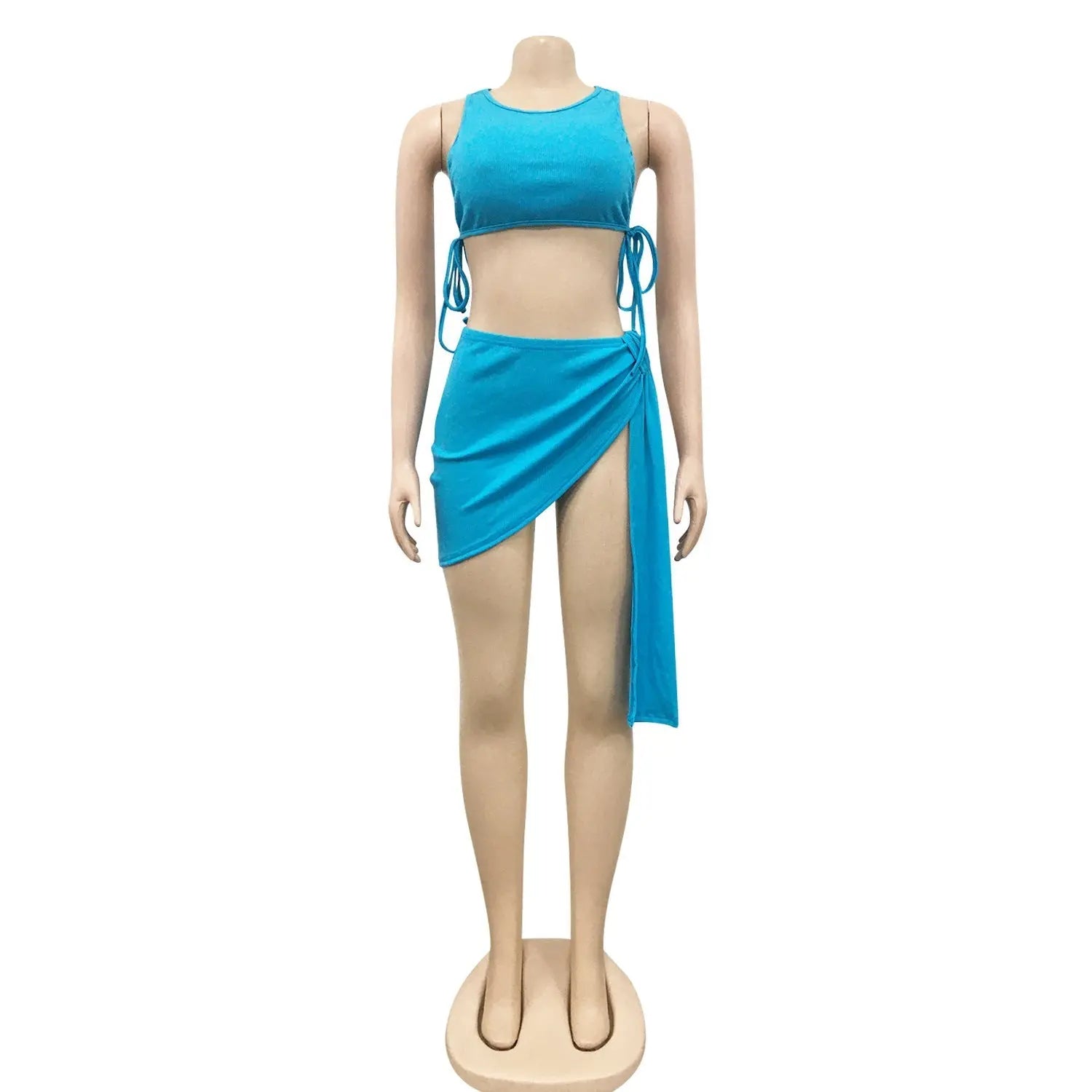 Knitted Ribbed Two Piece Set Bandage Crop Top Bodycon Mini Skirts Beachwear Outfits Summer - Blade & Thread