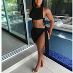 Knitted Ribbed Two Piece Set Bandage Crop Top Bodycon Mini Skirts Beachwear Outfits Summer nowadaysfashion
