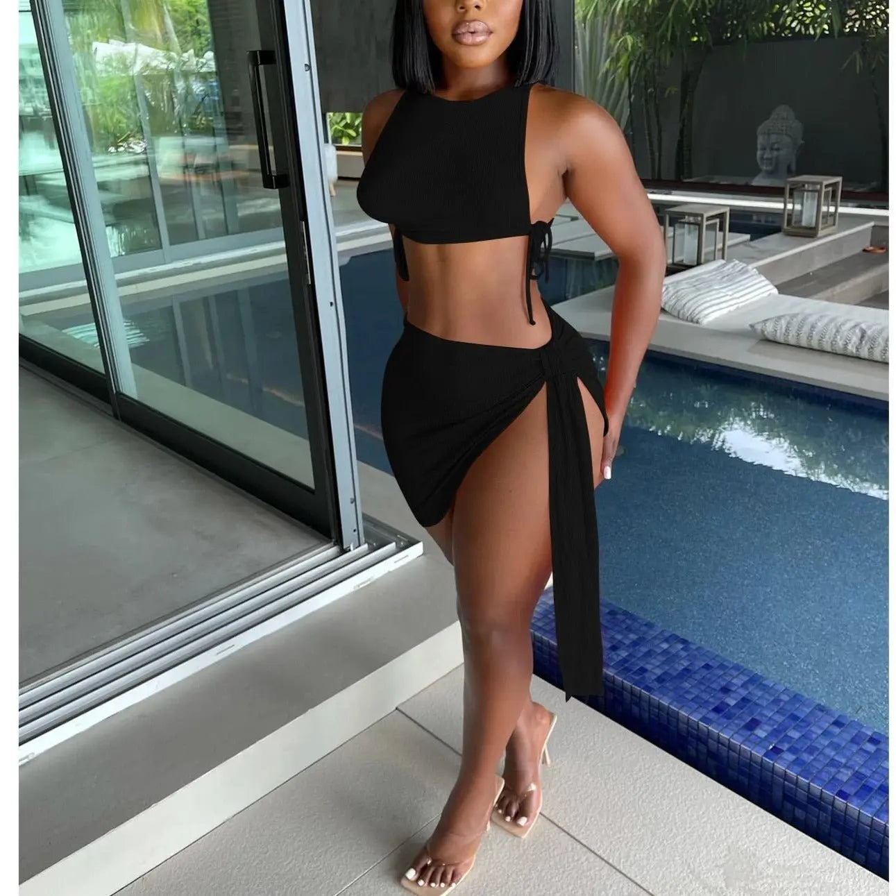 Knitted Ribbed Two Piece Set Bandage Crop Top Bodycon Mini Skirts Beachwear Outfits Summer - Blade & Thread