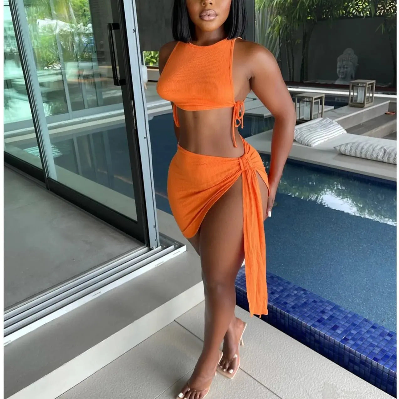 Knitted Ribbed Two Piece Set Bandage Crop Top Bodycon Mini Skirts Beachwear Outfits Summer - Blade & Thread