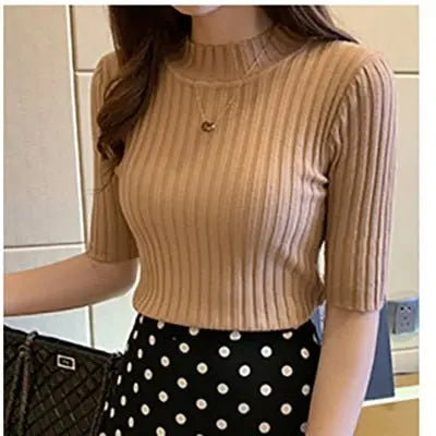 Knitted T Shirt Women Short Sleeve Basic Woman T-shirt Femme Elasticity Poleras - Blade & Thread