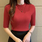 Knitted T Shirt Women Short Sleeve Basic Woman T-shirt  Femme Elasticity Poleras nowadaysfashion