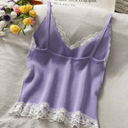 Lace Cami Y2k Tank Top Female V Neck Sleeveless Sexy Blouse Cropped Camisole Knitwear nowadaysfashion