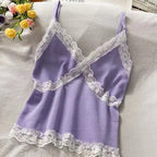 Lace Cami Y2k Tank Top Female V Neck Sleeveless Sexy Blouse Cropped Camisole Knitwear nowadaysfashion