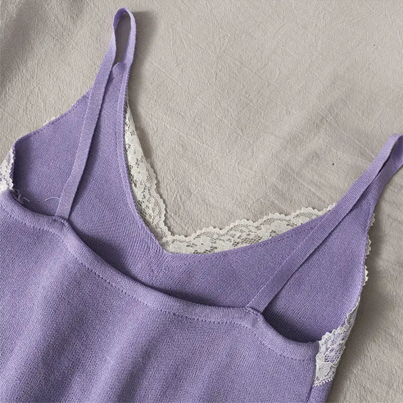 Lace Cami Y2k Tank Top Female V Neck Sleeveless Sexy Blouse Cropped Camisole Knitwear nowadaysfashion