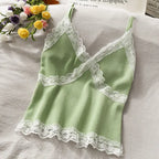 Lace Cami Y2k Tank Top Female V Neck Sleeveless Sexy Blouse Cropped Camisole Knitwear nowadaysfashion