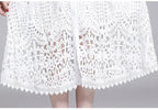 Lace Hollow Out Stand Collar Short Sleeve Dress High Waist Mid-calf Dress nowadaysfashion