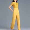 Lace Jumpsuit for Women 2022 Summer Short Sleeve Chiffon Wide Leg Rompers nowadaysfashion