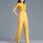 Lace Jumpsuit for Women 2022 Summer Short Sleeve Chiffon Wide Leg Rompers nowadaysfashion
