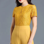 Lace Jumpsuit for Women 2022 Summer Short Sleeve Chiffon Wide Leg Rompers nowadaysfashion
