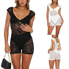 Lace See Through Playsuit Sexy V-neck Short Jumpsuit Romper nowadaysfashion