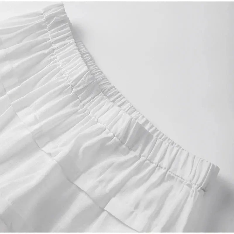 Lace Up Doll Collar Shirt Skirt Sets Short Puff Sleeve Top Suit Pleat Mini Skirts - Blade & Thread