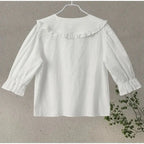 Lace Up Doll Collar Shirt Skirt Sets Short Puff Sleeve Top Suit Pleat Mini Skirts nowadaysfashion