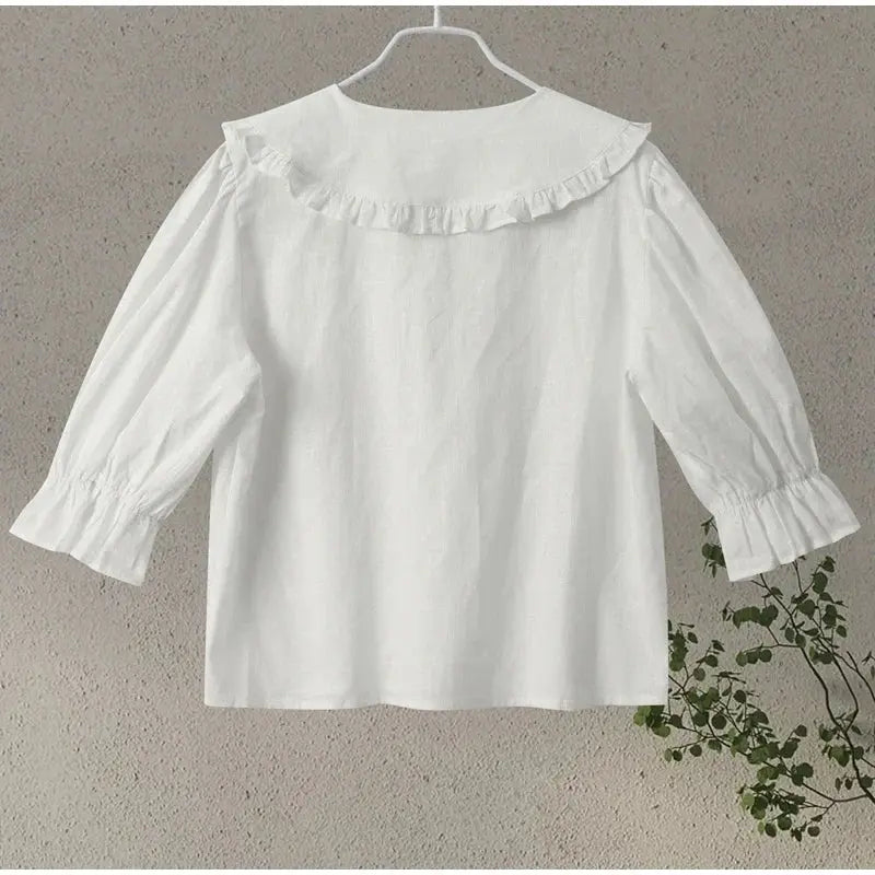 Lace Up Doll Collar Shirt Skirt Sets Short Puff Sleeve Top Suit Pleat Mini Skirts - Blade & Thread