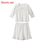 Lace Up Doll Collar Shirt Skirt Sets Short Puff Sleeve Top Suit Pleat Mini Skirts nowadaysfashion