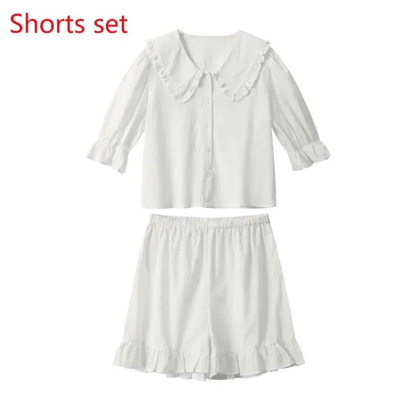 Lace Up Doll Collar Shirt Skirt Sets Short Puff Sleeve Top Suit Pleat Mini Skirts nowadaysfashion