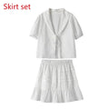 Lace Up Doll Collar Shirt Skirt Sets Short Puff Sleeve Top Suit Pleat Mini Skirts nowadaysfashion