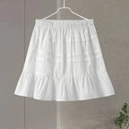 Lace Up Doll Collar Shirt Skirt Sets Short Puff Sleeve Top Suit Pleat Mini Skirts nowadaysfashion