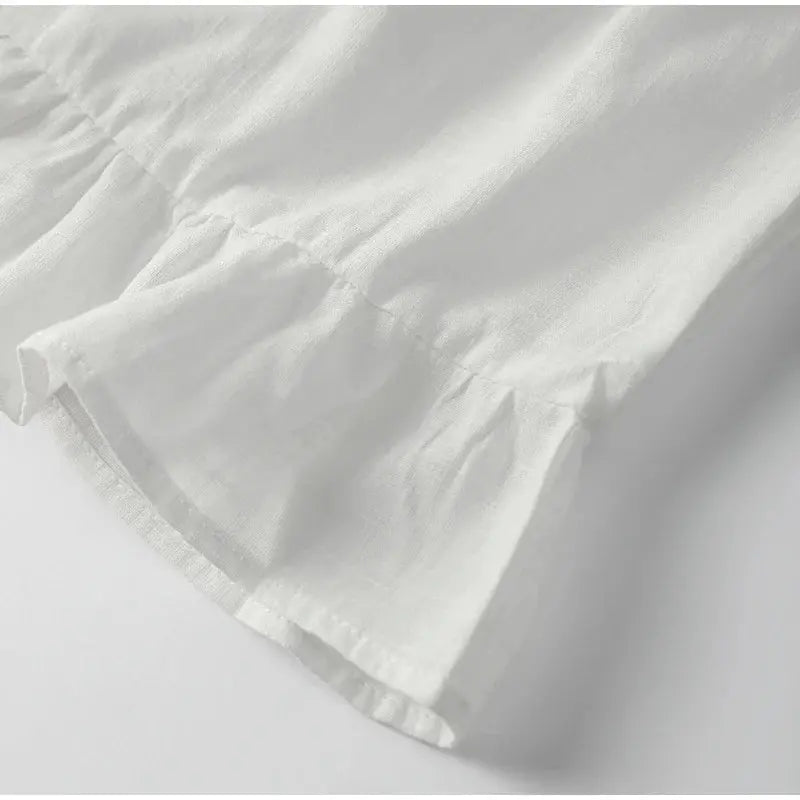 Lace Up Doll Collar Shirt Skirt Sets Short Puff Sleeve Top Suit Pleat Mini Skirts - Blade & Thread