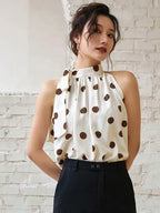 Ladies Halter Camisole Women Polka Dot Outwear Chiffon Shirts Loose Sleeveless Tops nowadaysfashion