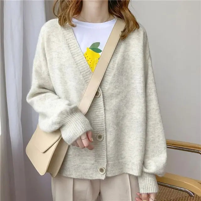 lantern sleeve cardigan Winter Solid Cashmere Casual Fashion Winter Knit sweaters - Blade & Thread