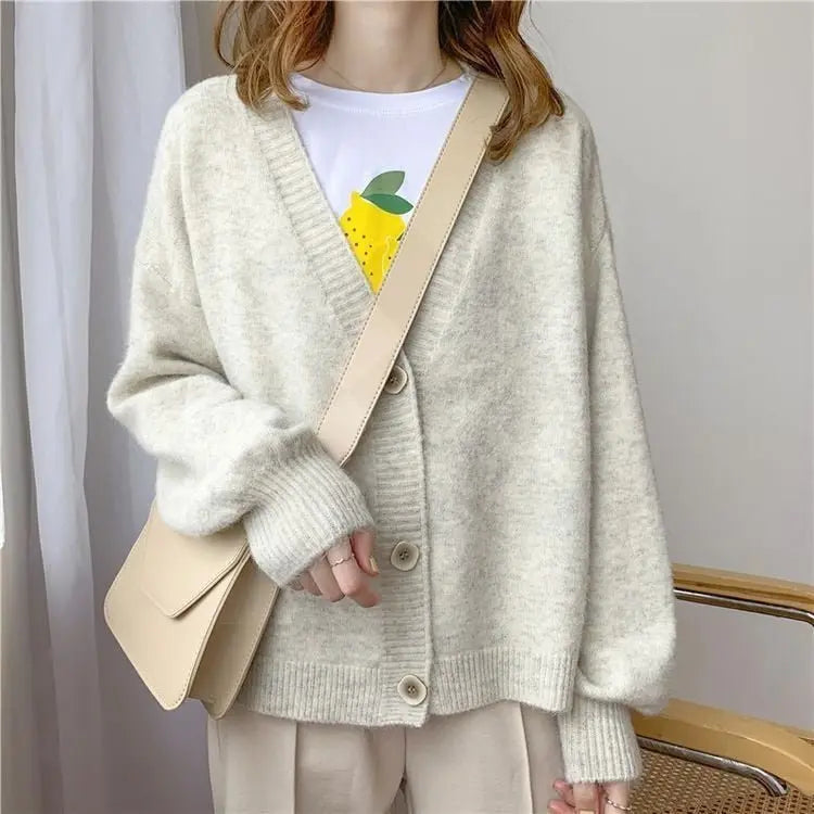 lantern sleeve cardigan Winter Solid Cashmere Casual Fashion Winter Knit sweaters - Blade & Thread