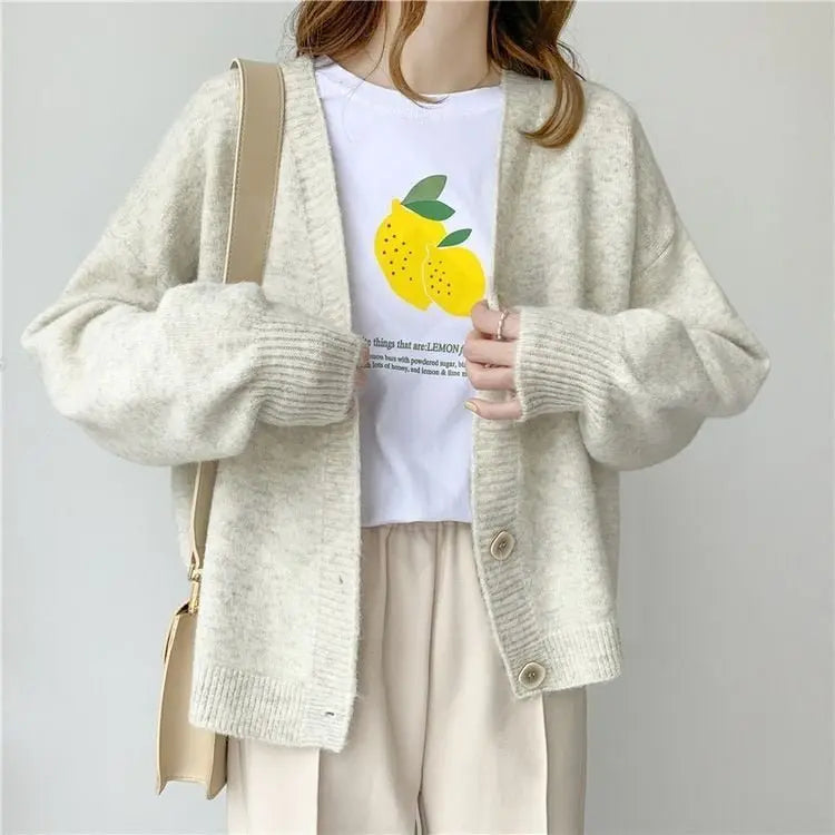 lantern sleeve cardigan Winter Solid Cashmere Casual Fashion Winter Knit sweaters - Blade & Thread