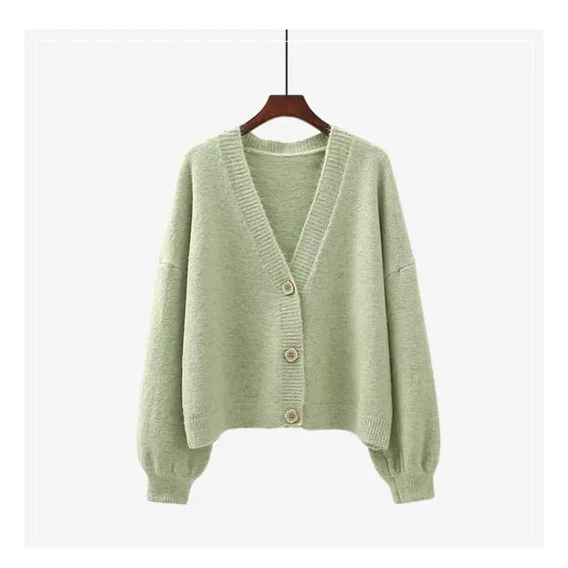 lantern sleeve cardigan Winter Solid Cashmere Casual Fashion Winter Knit sweaters - Blade & Thread