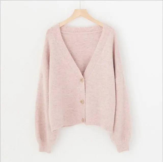 lantern sleeve cardigan Winter Solid Cashmere Casual Fashion Winter Knit sweaters - Blade & Thread