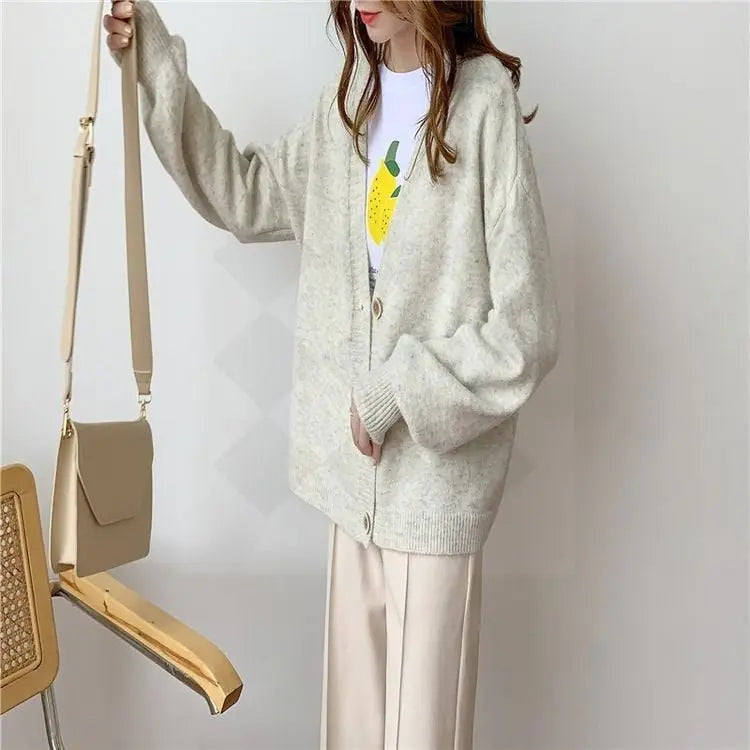 lantern sleeve cardigan Winter Solid Cashmere Casual Fashion Winter Knit sweaters - Blade & Thread