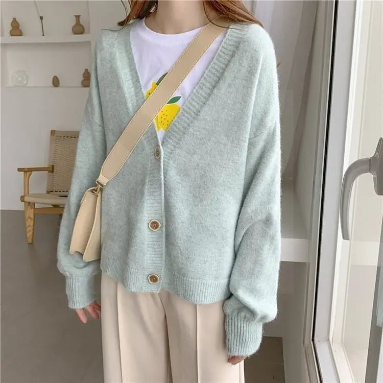 lantern sleeve cardigan Winter Solid Cashmere Casual Fashion Winter Knit sweaters - Blade & Thread