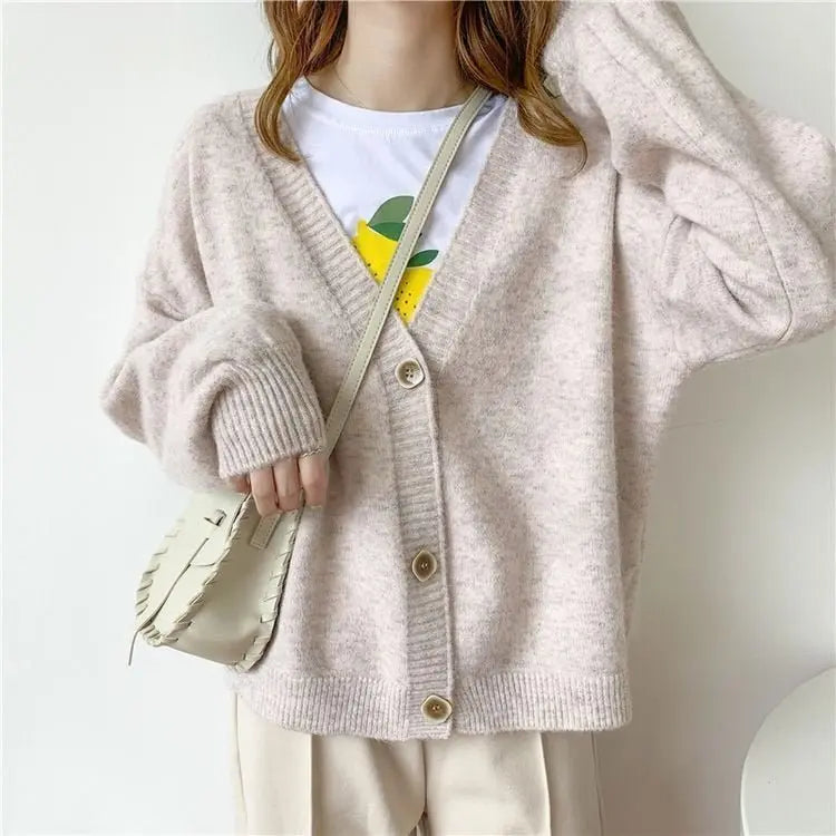 lantern sleeve cardigan Winter Solid Cashmere Casual Fashion Winter Knit sweaters - Blade & Thread