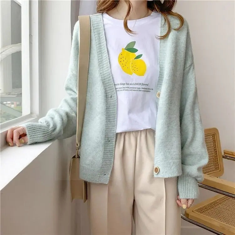lantern sleeve cardigan Winter Solid Cashmere Casual Fashion Winter Knit sweaters nowadaysfashion