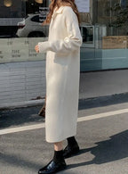 Lapel Full Sleeve Solid Long Knitted Dress Female vestidos nowadaysfashion