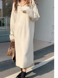 Lapel Full Sleeve Solid Long Knitted Dress Female vestidos nowadaysfashion
