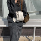 Lapel Full Sleeve Solid Long Knitted Dress Female vestidos nowadaysfashion