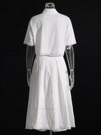 Lapel short-sleeved shirt + skirt lace embroidery two-piece suit for women nowadaysfashion