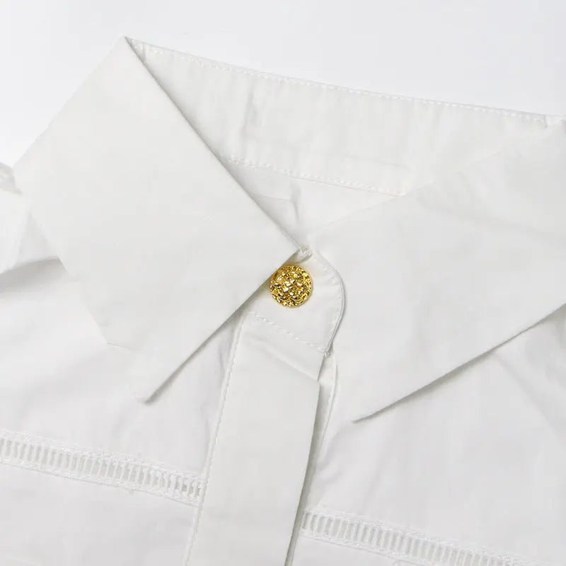 Lapel short-sleeved shirt + skirt lace embroidery two-piece suit for women - Blade & Thread