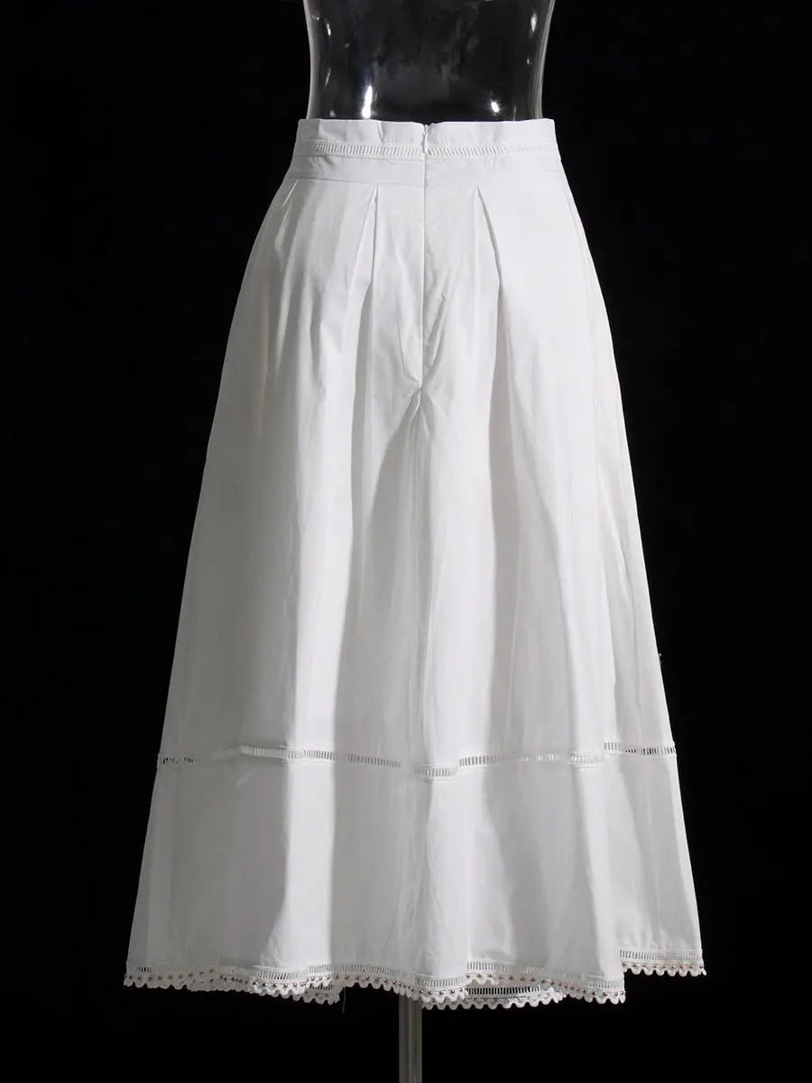Lapel short-sleeved shirt + skirt lace embroidery two-piece suit for women nowadaysfashion