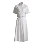 Lapel short-sleeved shirt + skirt lace embroidery two-piece suit for women nowadaysfashion