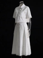 Lapel short-sleeved shirt + skirt lace embroidery two-piece suit for women nowadaysfashion