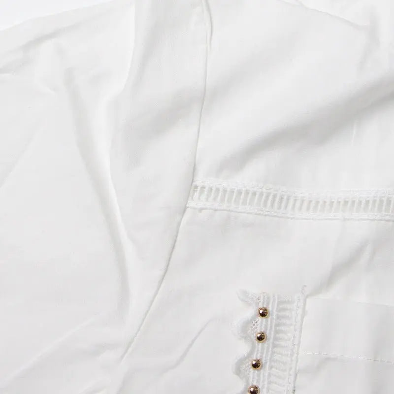Lapel short-sleeved shirt + skirt lace embroidery two-piece suit for women - Blade & Thread