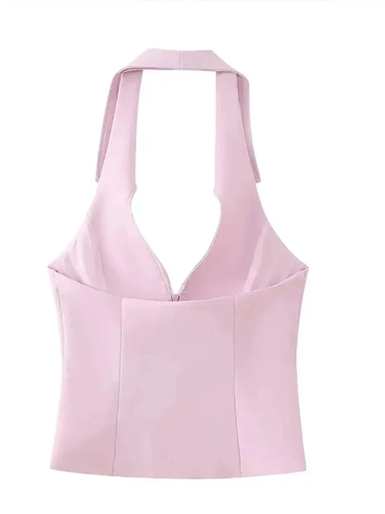 Lapel V- Neck Sleeveless Halter Tops Hip Package Mini Skirt Two Pieces Sets Female Streetwear nowadaysfashion