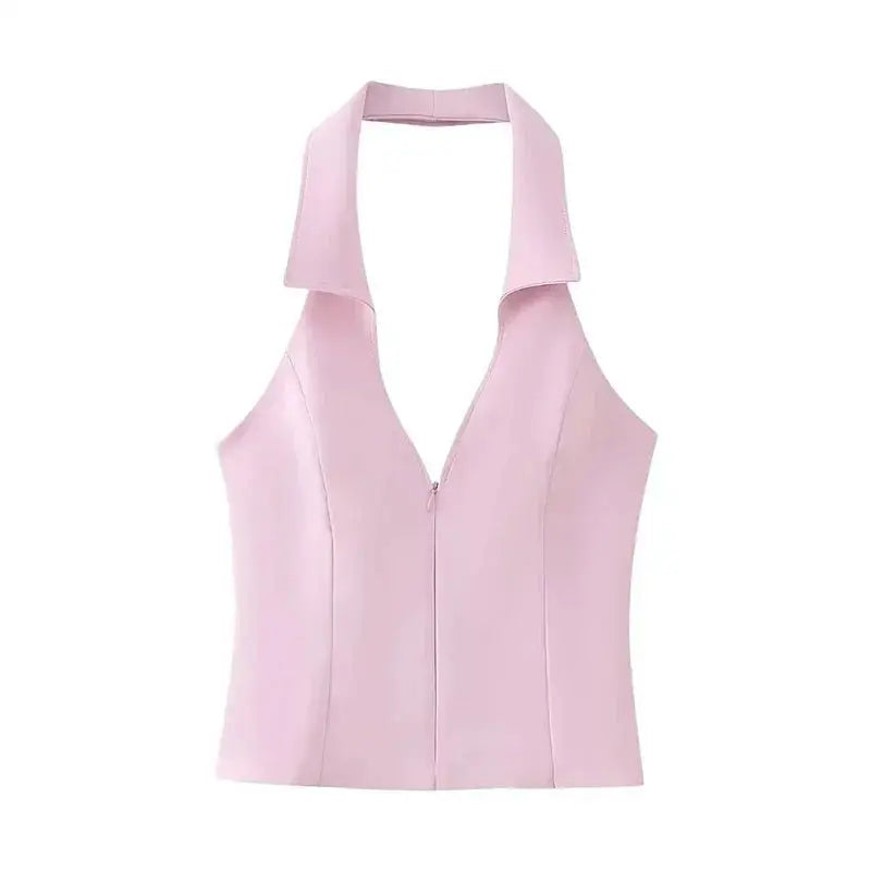 Lapel V- Neck Sleeveless Halter Tops Hip Package Mini Skirt Two Pieces Sets Female Streetwear - Blade & Thread