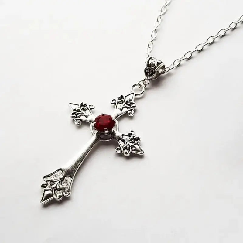 Large Detailed Cross Drill Pendant Necklace Silver Color Tone Gothic Punk Jewellery nowadaysfashion