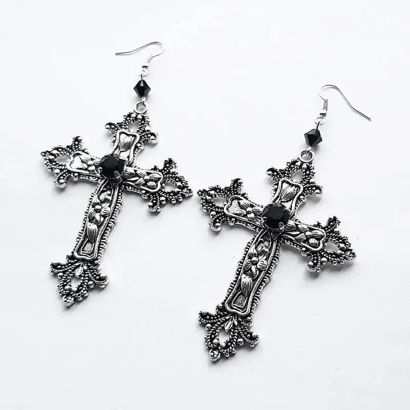 Large Detailed Cross Drill Pendant Necklace Silver Color Tone Gothic Punk Jewellery nowadaysfashion