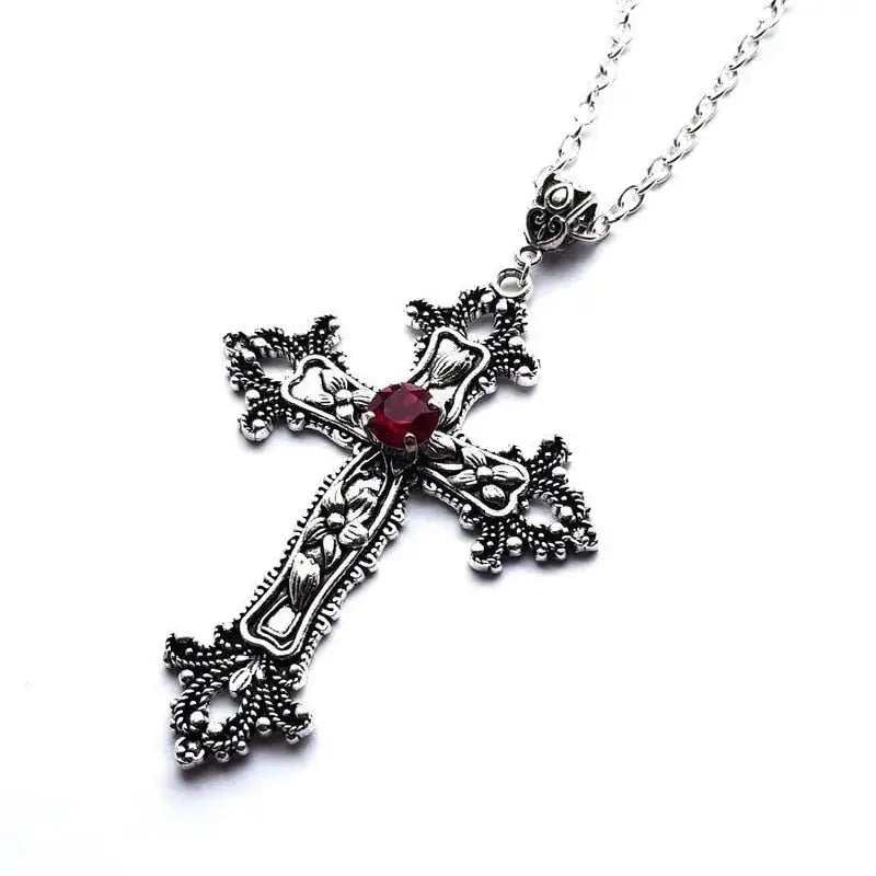 Large Detailed Cross Drill Pendant Necklace Silver Color Tone Gothic Punk Jewellery nowadaysfashion
