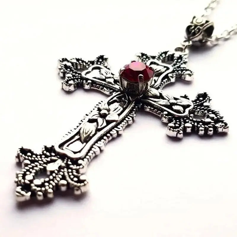 Large Detailed Cross Drill Pendant Necklace Silver Color Tone Gothic Punk Jewellery nowadaysfashion