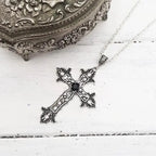 Large Detailed Cross Drill Pendant Necklace Silver Color Tone Gothic Punk Jewellery nowadaysfashion