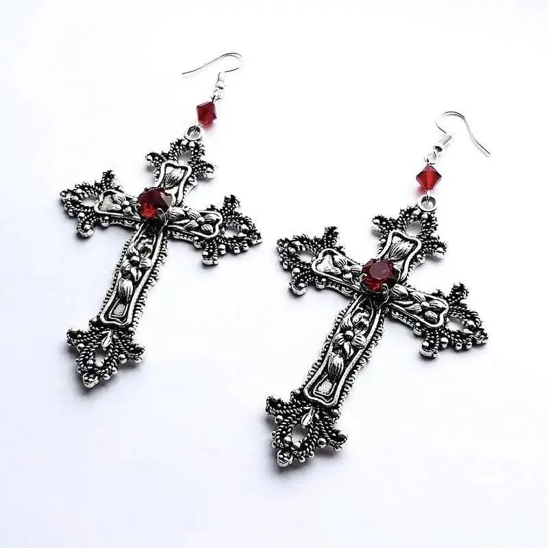 Large Detailed Cross Drill Pendant Necklace Silver Color Tone Gothic Punk Jewellery nowadaysfashion